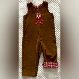 Boojue Tan Corduroy & Red/White Check Reversible Romper with snaps 24M